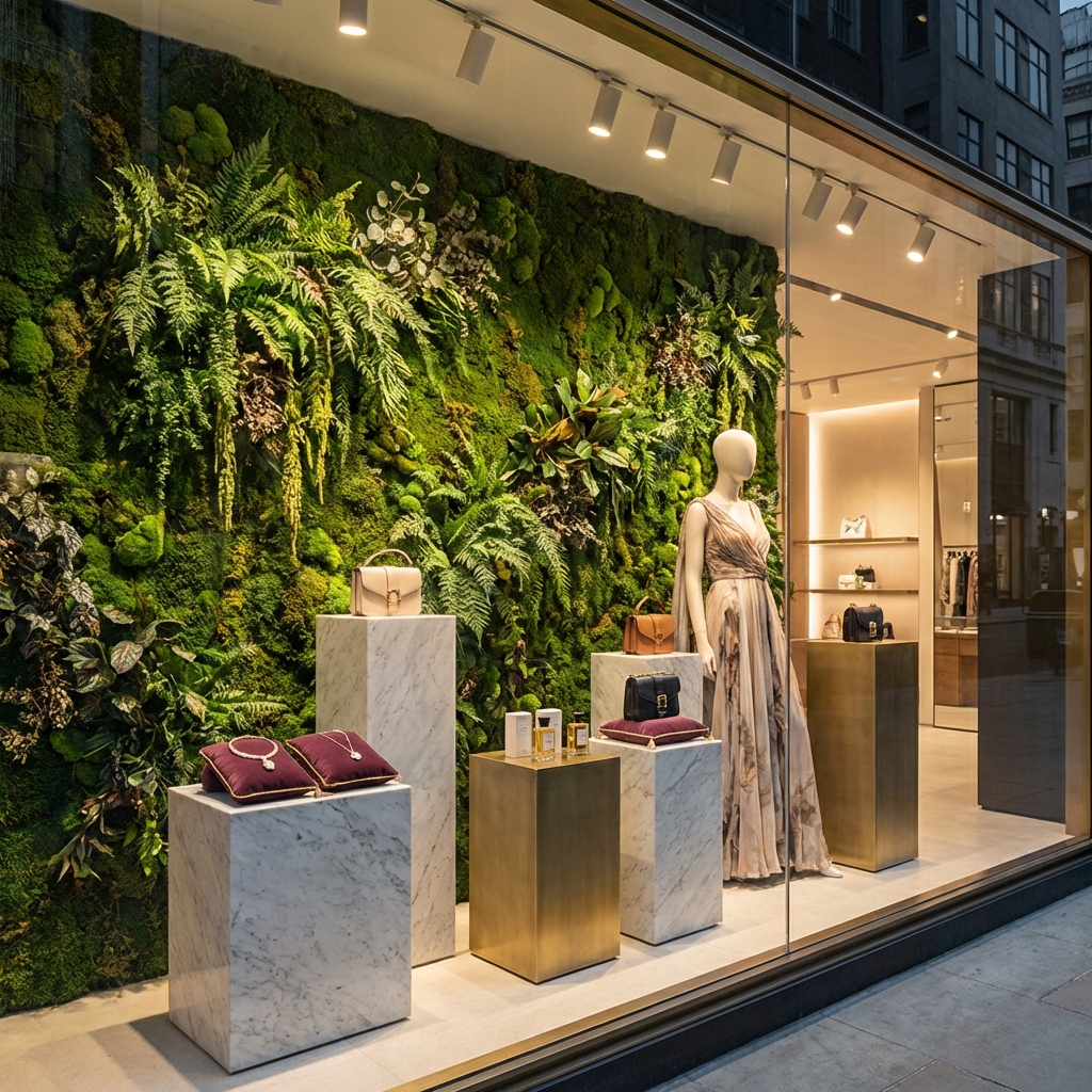 Retail display with greenery
