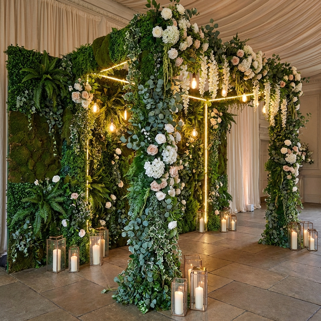 Wedding backdrop with greenery