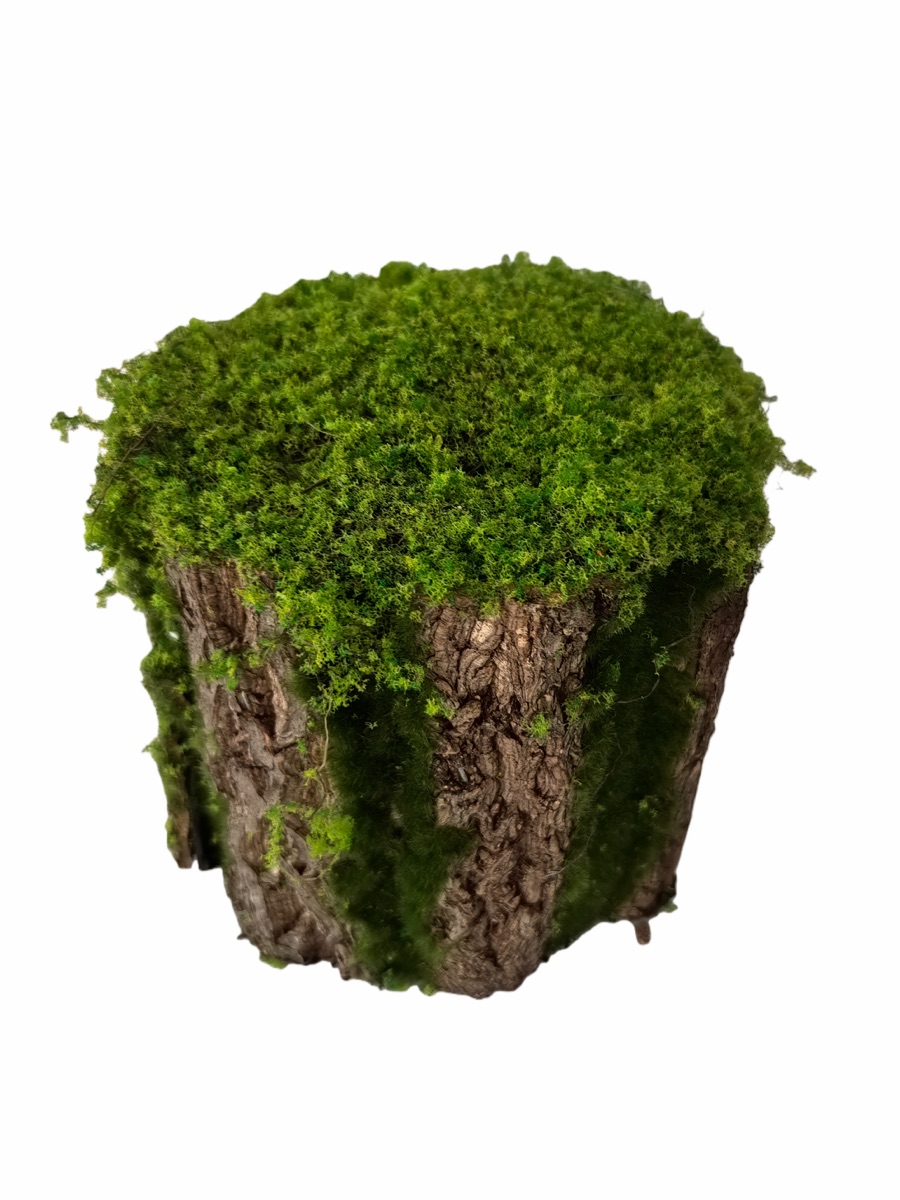 Artificial Mossy Tree Stump Decor - Real Bark Texture - Event Props & Visual Merchandising - 23x23x22cm by Everbloom Florals